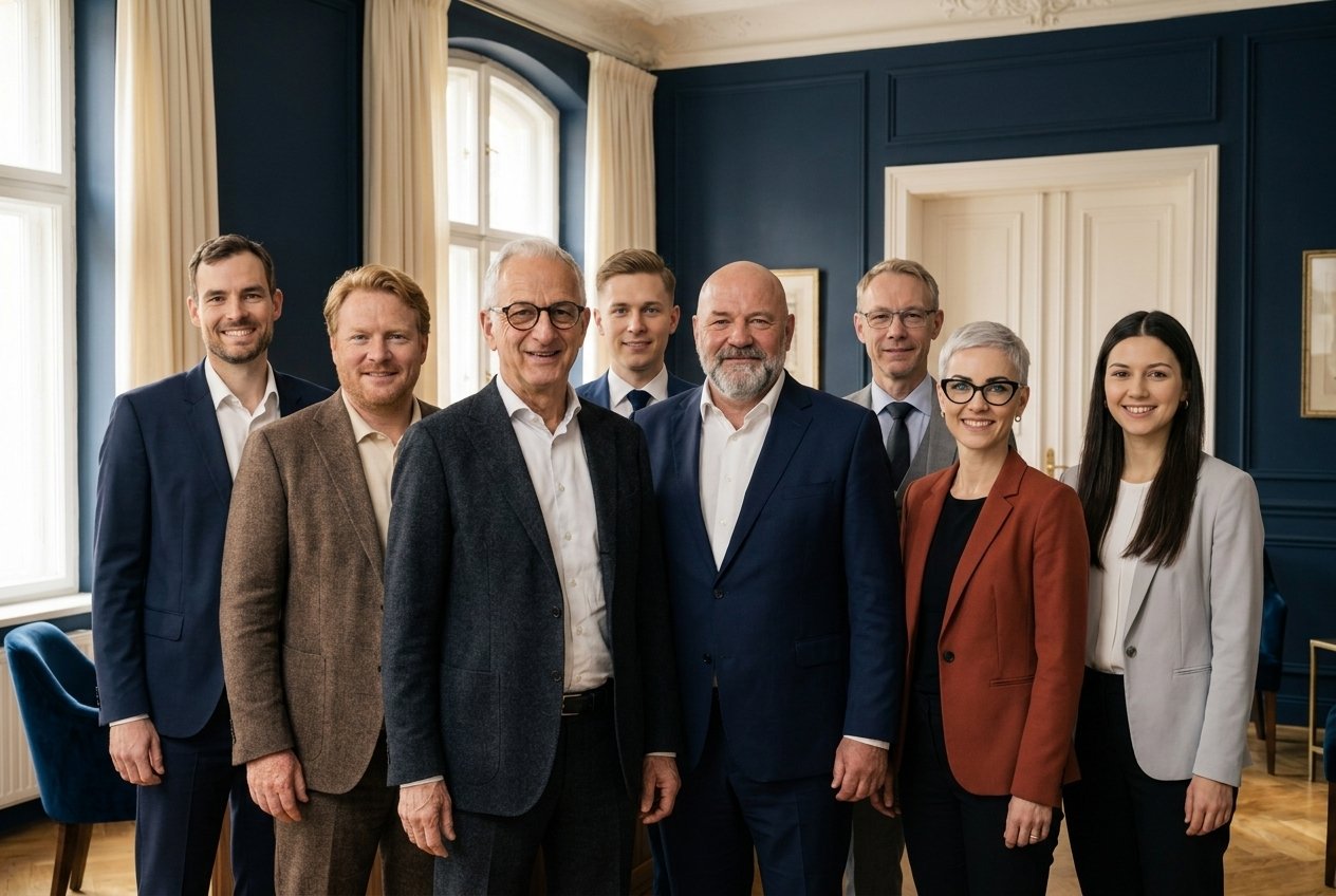 Das Team der FIDES Gamma GmbH: die Geschäftsführer und sechs Mitarbeiterinnen und Mitarbeiter